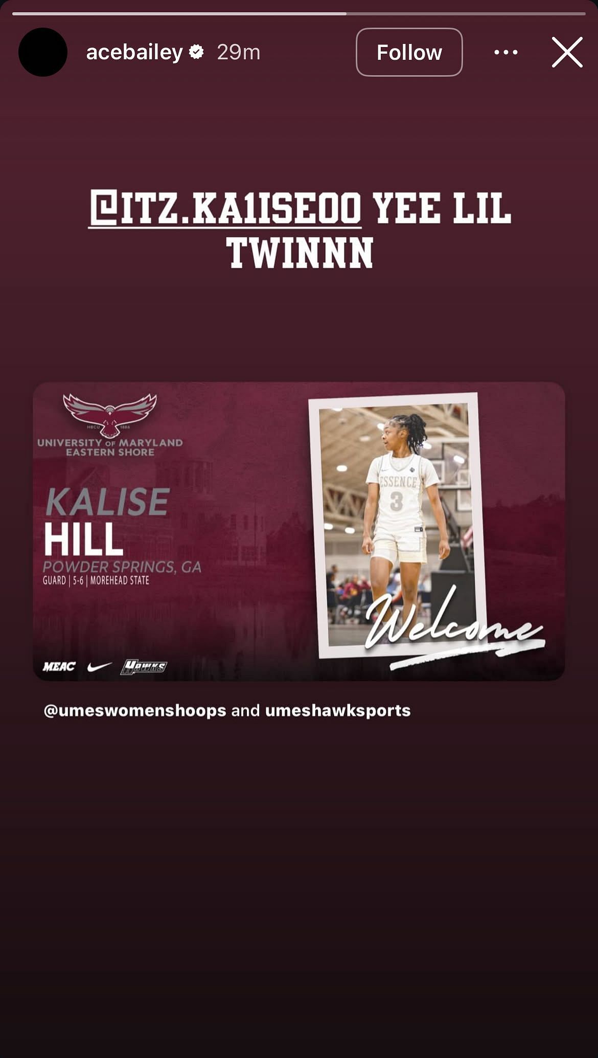 Ace Bailey expresses excitement about Kalise Hill’s transfer news